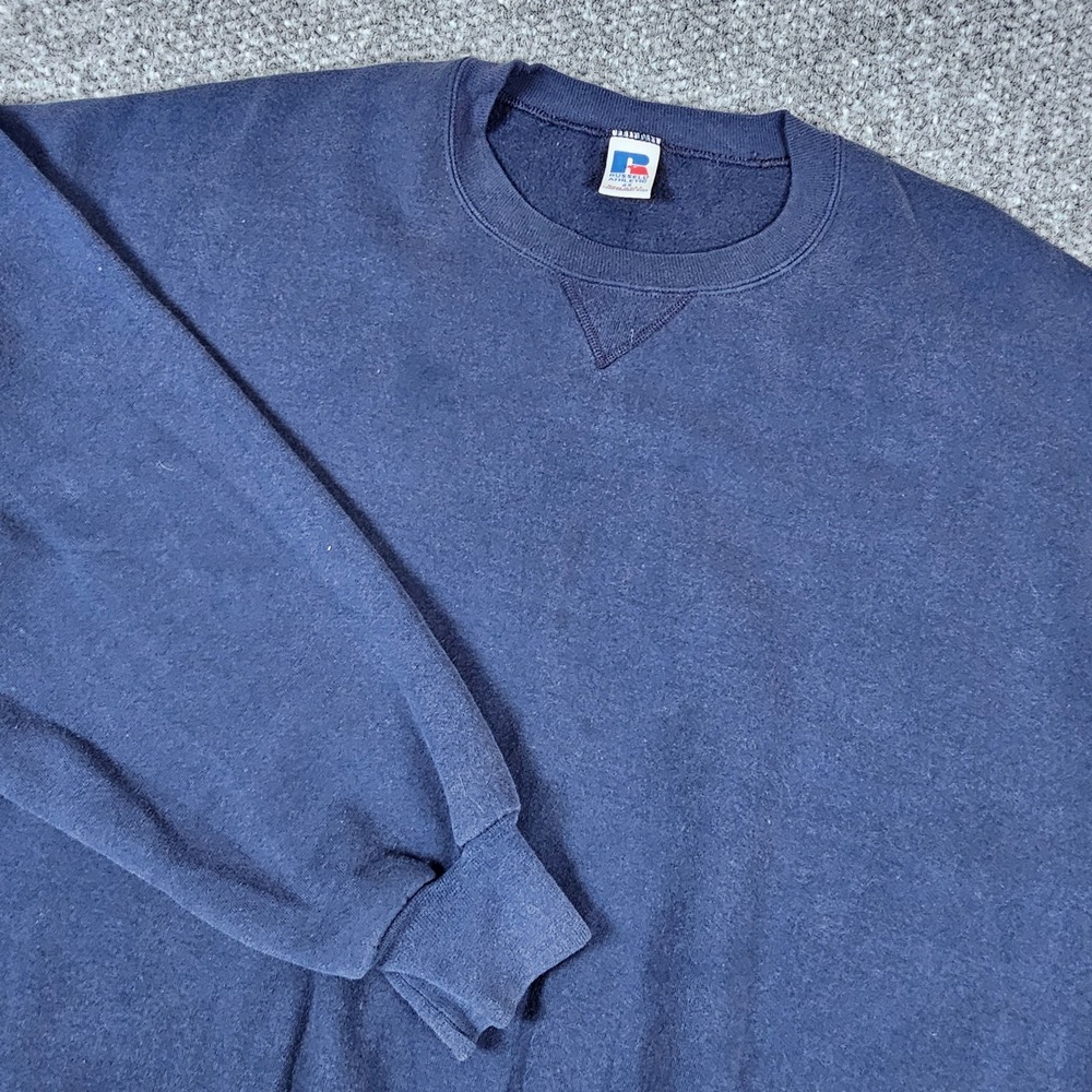 Vintage Russell Athletic Navy Blue‎ Sweatshirt Crew Neck Blank 4X Made USA